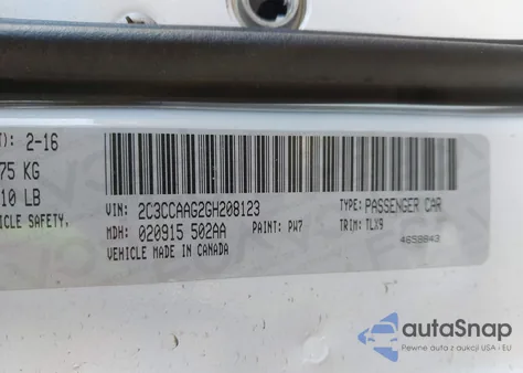 2016 Chrysler 300 Anniversary Edition z USA, uszkodzony, nr VIN 2C3CCAAG2GH208123